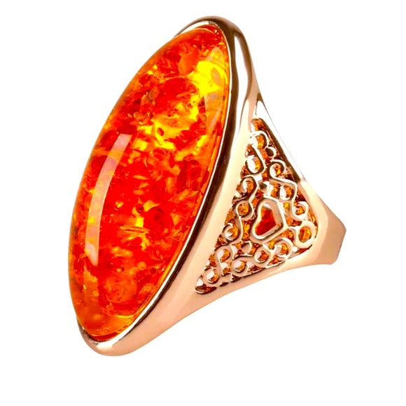 NWT Orange Goldstone Amber Orgonite Filagree Rose Gold Ring Sz 8 - Picture 3 of 8